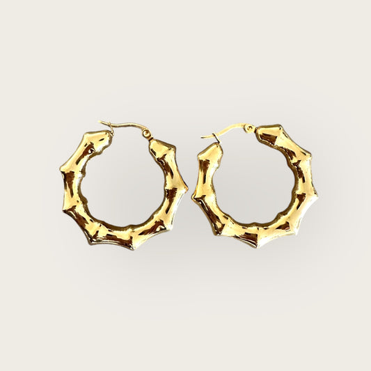 Boucles d'oreilles tendance aspect bambou plaqué or