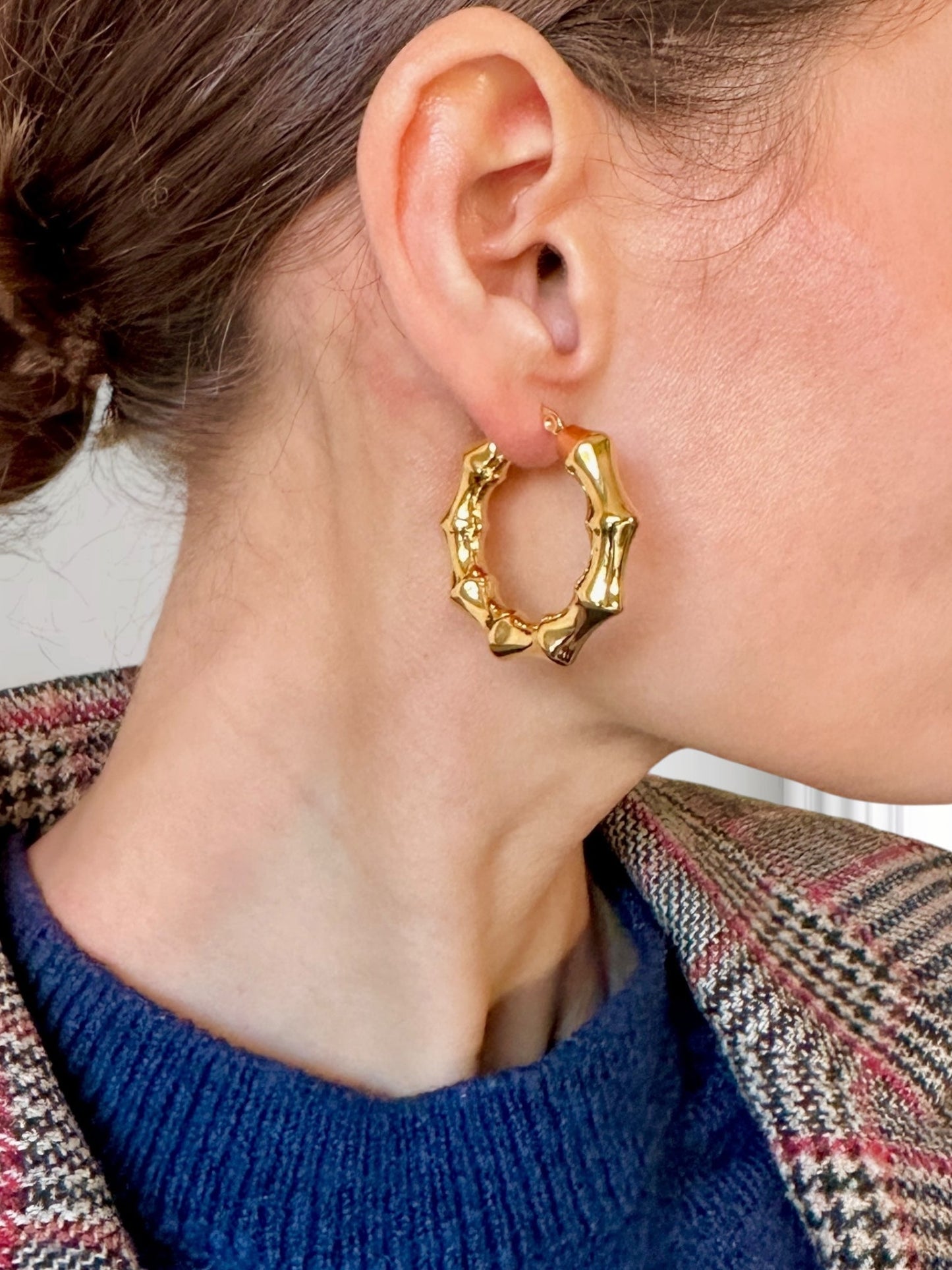 Stylish Gold - Plated Bamboo Hoop Earrings - My Summer fan