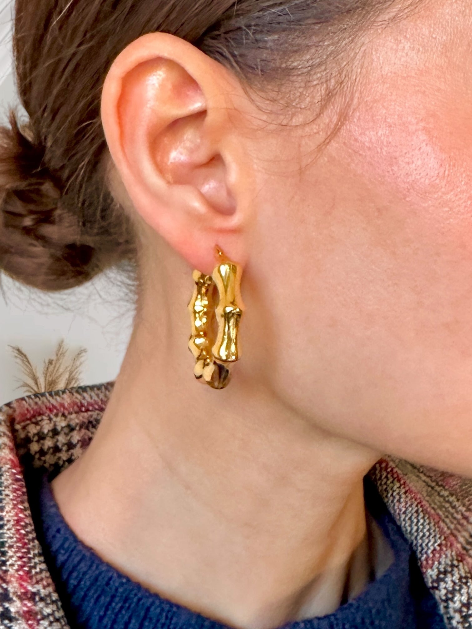 Stylish Gold - Plated Bamboo Hoop Earrings - My Summer fan