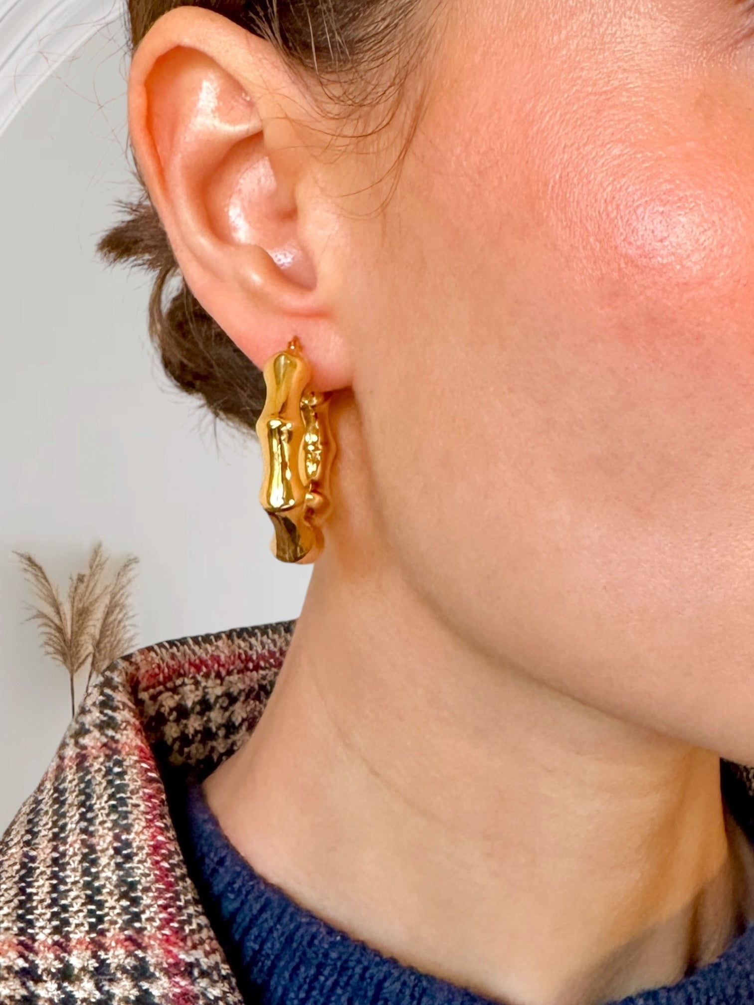 Stylish Gold - Plated Bamboo Hoop Earrings - My Summer fan